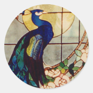 Schöner Buntglas-Pfau Runder Aufkleber