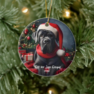 Schöner Cane Corso mit Weihnachtsmannmütze Keramik Ornament