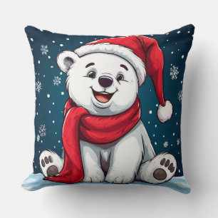 Schöner Cartoon Eisbär in Weihnachtsmannmütze Kissen