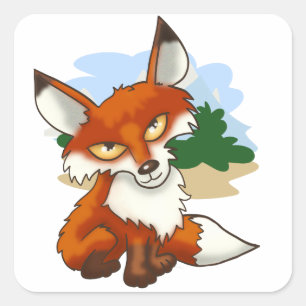 Schöner Cartoon Red Fox Quadratischer Aufkleber