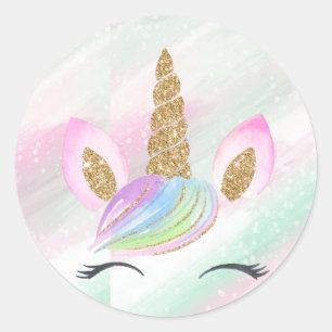 Schöner Cartoon Unicorn W/ Rainbow Runder Aufkleber