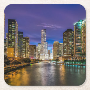 Schöner Chicago River bei Sonnenuntergang, Illinoi Rechteckiger Pappuntersetzer