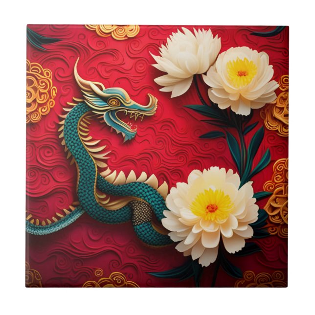 Schöner chinesischer Drache Neujahr 2024 CerT2 Fliese (Vorderseite)