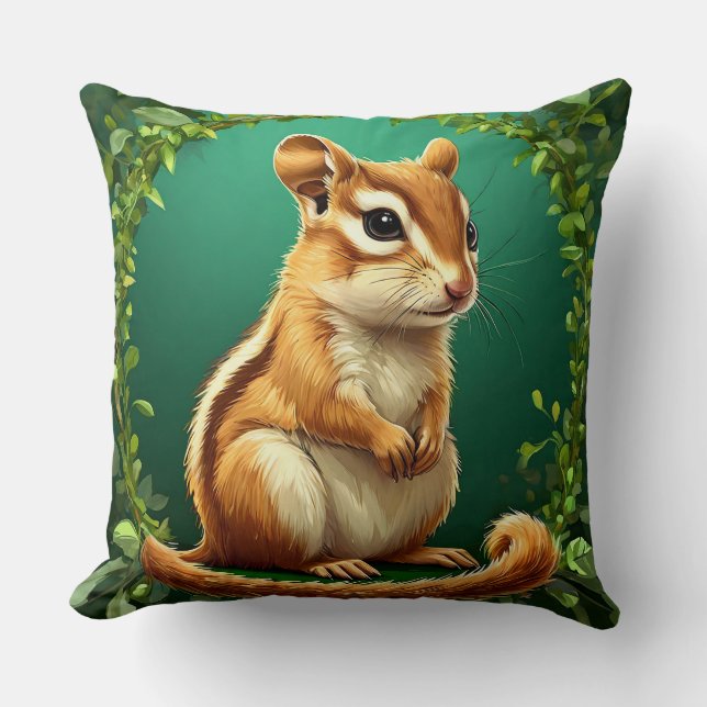 Schöner Chipmunk inmitten von Grün Kissen (Vorderseite)