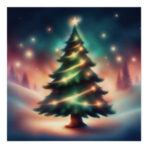 Schöner Christbaum im Winterwald Poster