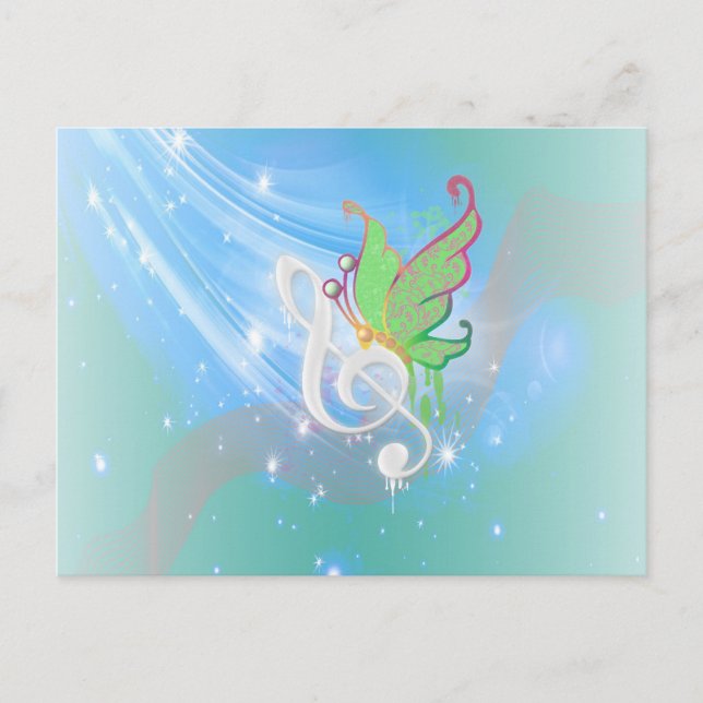 Schöner, cooler Schmetterling aus weißer Musiknote Postkarte (Vorderseite)