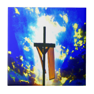 Schöner Cross Blue und gelber Himmel Fliese