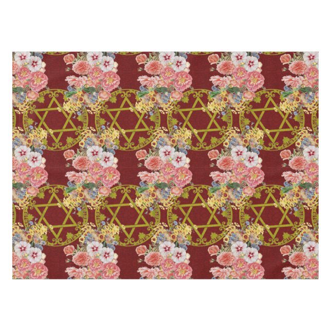 Schöner Davidsstern Mit Blumen auf Kastanienbraun Tischdecke (Vorderseite (Horizontal))