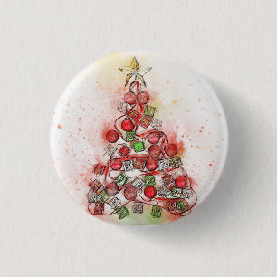 Schöner, dekorierter Weihnachtsbaum Button