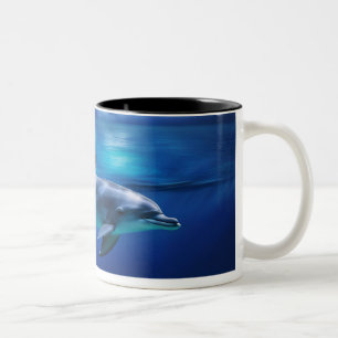 Schöner Delfin unter Wasser und darüber Zweifarbige Tasse