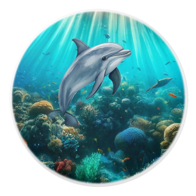 Schöner Delphin-Türknauf - Keramik Keramikknauf (Vorderseite)
