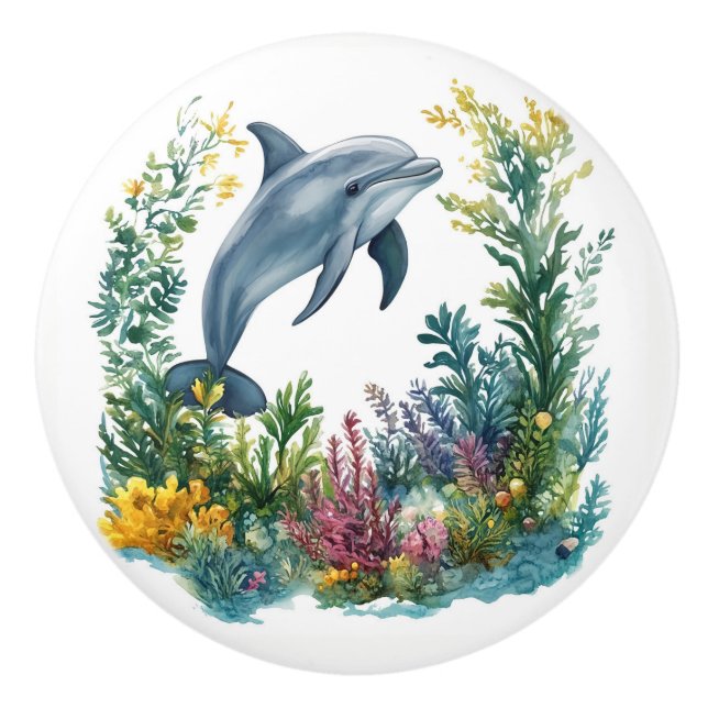 Schöner Delphin-Türknauf - Keramik Keramikknauf (Vorderseite)