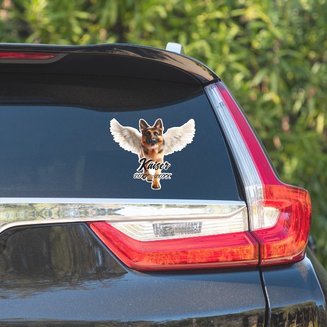 Schöner Deutscher Hirte mit Wings Memorial Aufkleber (Auto Seite)