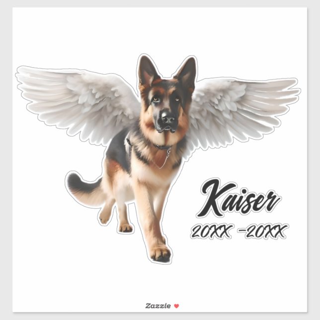 Schöner Deutscher Hirte mit Wings Memorial Aufkleber (Blatt)