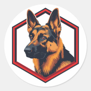 Schöner Deutscher Schäferhund in einem sechseckige Runder Aufkleber