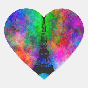 Schöner Eiffelturm Paris farbenfroher Stoffeffekt Herz-Aufkleber