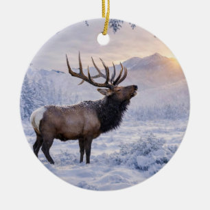 Schöner Elch im Schnee Weihnachten Keramik Ornament