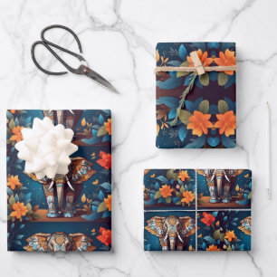 Schöner Elefant, der in gelben Blumen spaziert Geschenkpapier Set