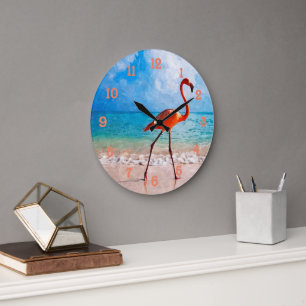 Schöner eleganter Flamingo auf Große Wanduhr