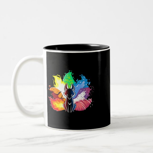 Schöner Elementarkitsunenfox japan spirit 33 Zweifarbige Tasse (Links)