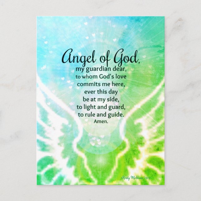 Schöner Engel Gottes Gebet Bright Green Blue Postkarte (Vorderseite)