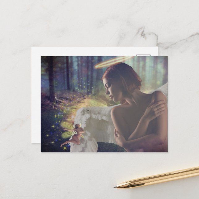 Schöner Engel mit Faiasy Fantasy Art Postkarte (Vorderseite/Rückseite Beispiel)