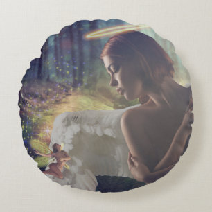 Schöner Engel mit Faiasy Fantasy Art Rundes Kissen