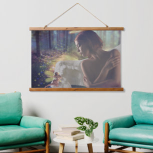Schöner Engel mit Faiasy Fantasy Art Wandteppich Mit Holzrahmen