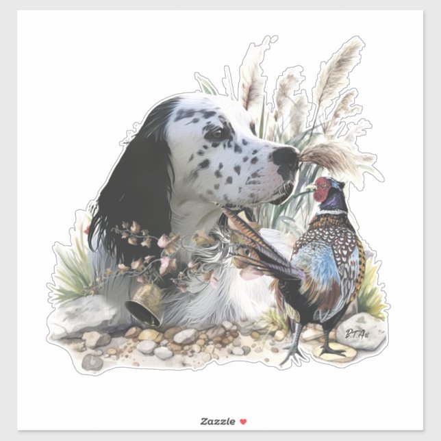 Schöner englischer Setter mit Pheasant , Kunst Aufkleber (Blatt)
