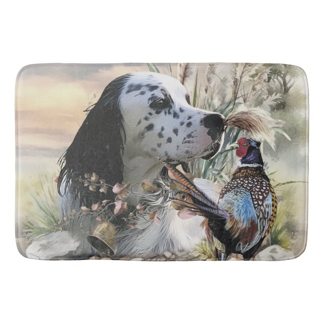 Schöner englischer Setter mit Pheasant , Kunst Badematte (Vorderseite)
