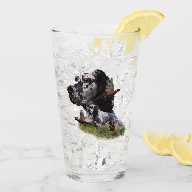 Schöner englischer Setter mit Pheasant , Kunst Glas (Rückseite Ice)