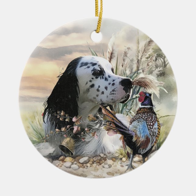 Schöner englischer Setter mit Pheasant , Kunst Keramik Ornament (Vorne)