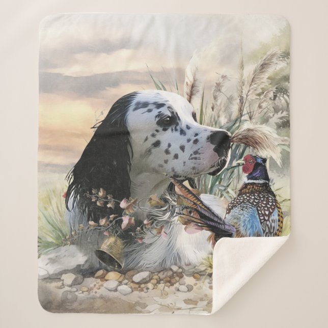 Schöner englischer Setter mit Pheasant , Kunst Sherpadecke (Vorderseite)