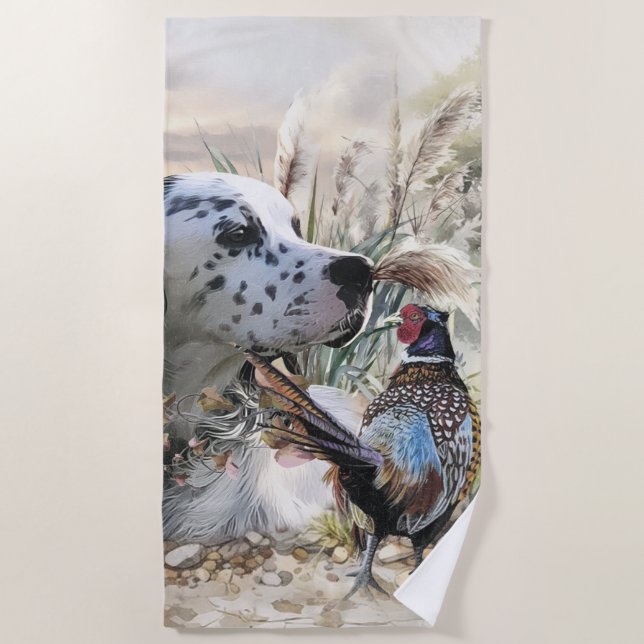 Schöner englischer Setter mit Pheasant , Kunst Strandtuch (Vorderseite)