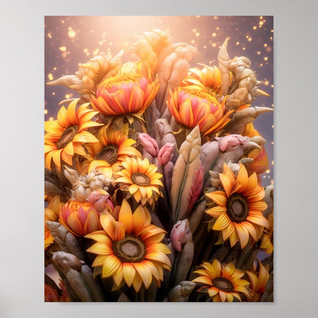 Schöner Fall Sonnenblumen Blühen Gelbe Blumen Poster (Vorne)