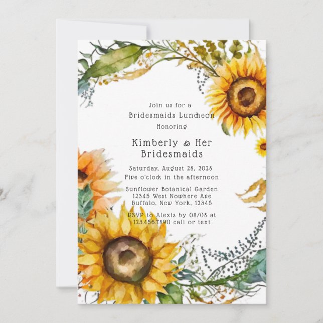 Schöner Fall Sonnenblumen Bridesmaids Luncheon Einladung (Vorderseite)
