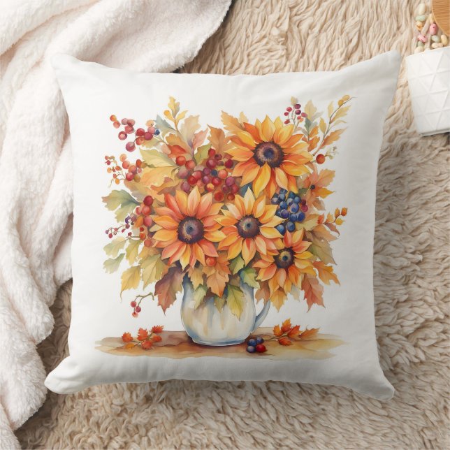 Schöner Fall Sonnenblumen und Berries Bouquet Kissen (Decke)