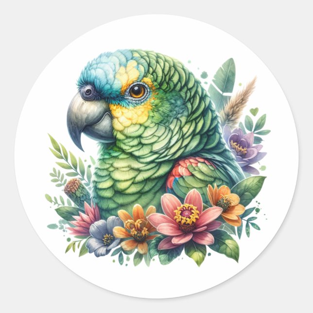 Schöner, farbenfroher Amazonas-Papagei Runder Aufkleber (Vorderseite)