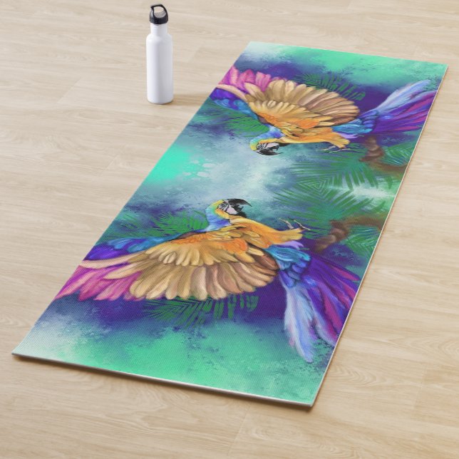 Schöner farbenfroher Papagei - Mignes Wasserfarben Yogamatte (Beispiel)