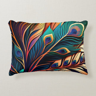 Schöner, farbenfroher Pfau, Art Deco Stil Dekokissen