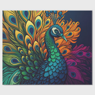 Schöner, farbenfroher Pfau, Art Deco Stil Geschenkpapier