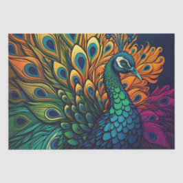 Schöner, farbenfroher Pfau, Art Deco Stil Seidenpapier