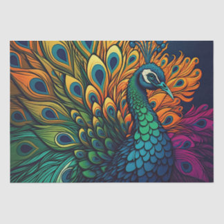 Schöner, farbenfroher Pfau, Art Deco Stil Seidenpapier