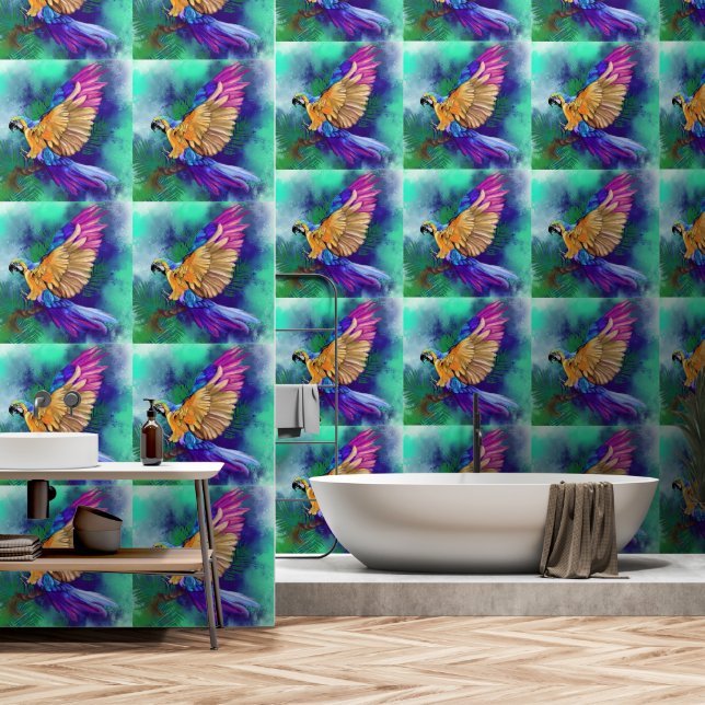 Schöner Farbpapagei Tapete (Badezimmer)