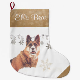 Schöner Feiertags-Schäferhund im Schnee Großer Weihnachtsstrumpf