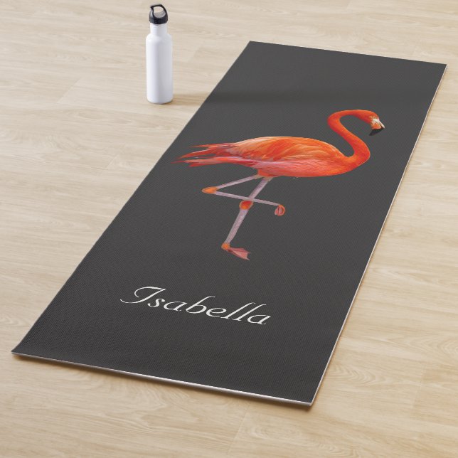 Schöner Flamingo auf schwarz personalisiert Yogamatte (Beispiel)