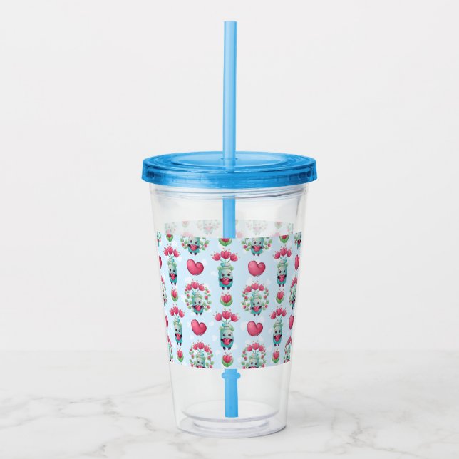 Schöner floral Mason Jar Hearts Muster Acryltrinkbecher (Vorderseite)