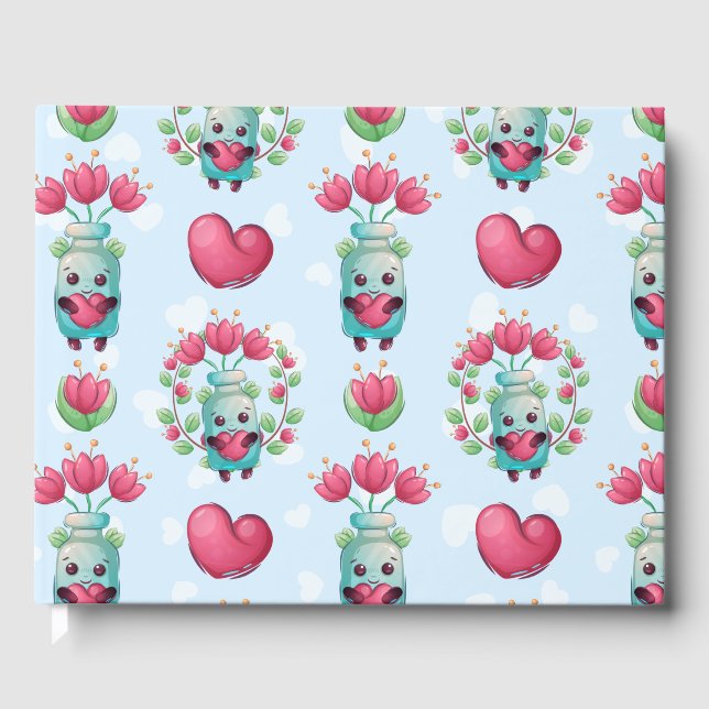 Schöner floral Mason Jar Hearts Muster Gästebuch (Vorderseite)