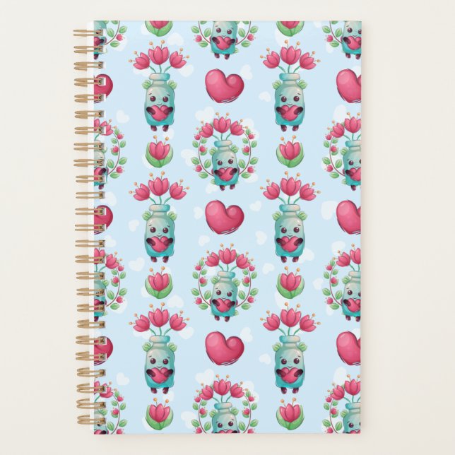Schöner floral Mason Jar Hearts Muster Planer (Vorderseite)
