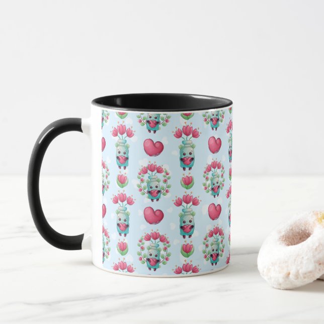 Schöner floral Mason Jar Hearts Muster Tasse (Mit Donut)